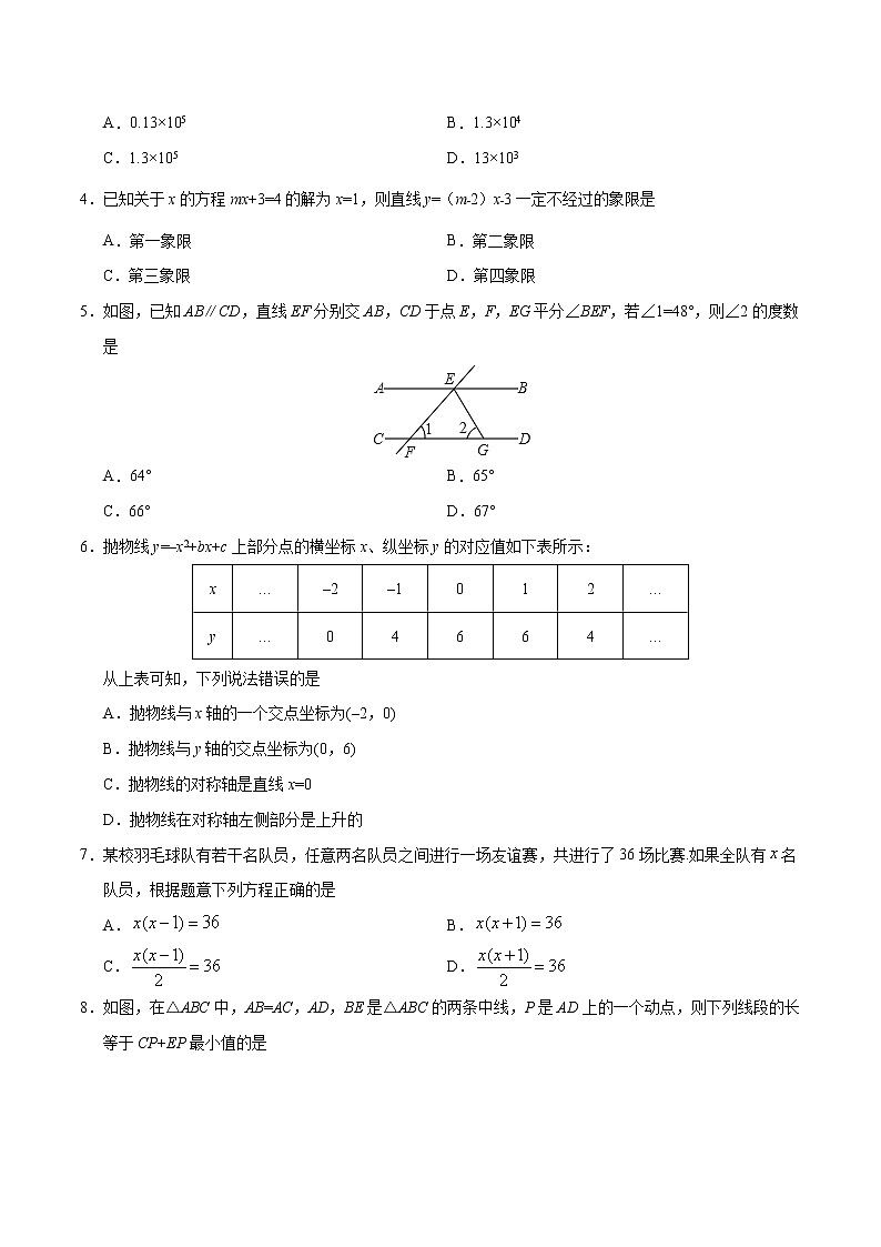 初中数学中考复习 （安徽卷）2020年中考数学第三次模拟考试（A4考试版）02