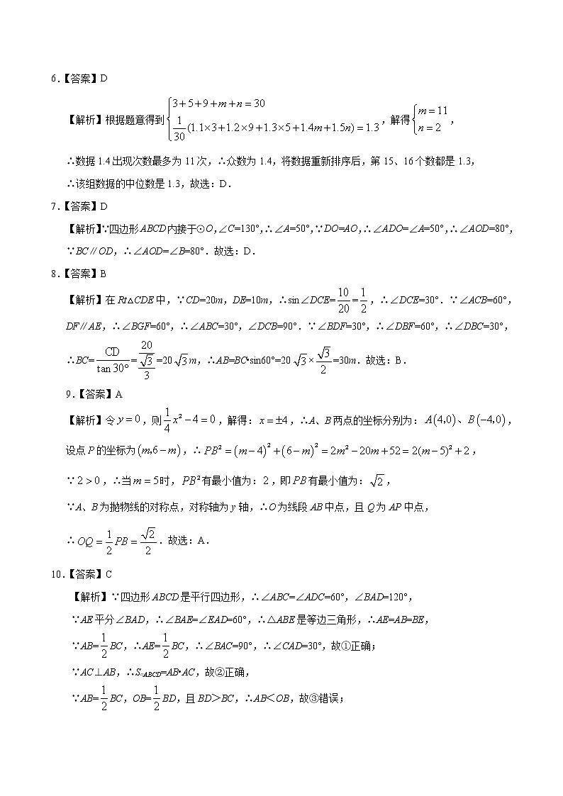 初中数学中考复习 （浙江卷）2020年中考数学第三次模拟考试-数学（全解全析）02