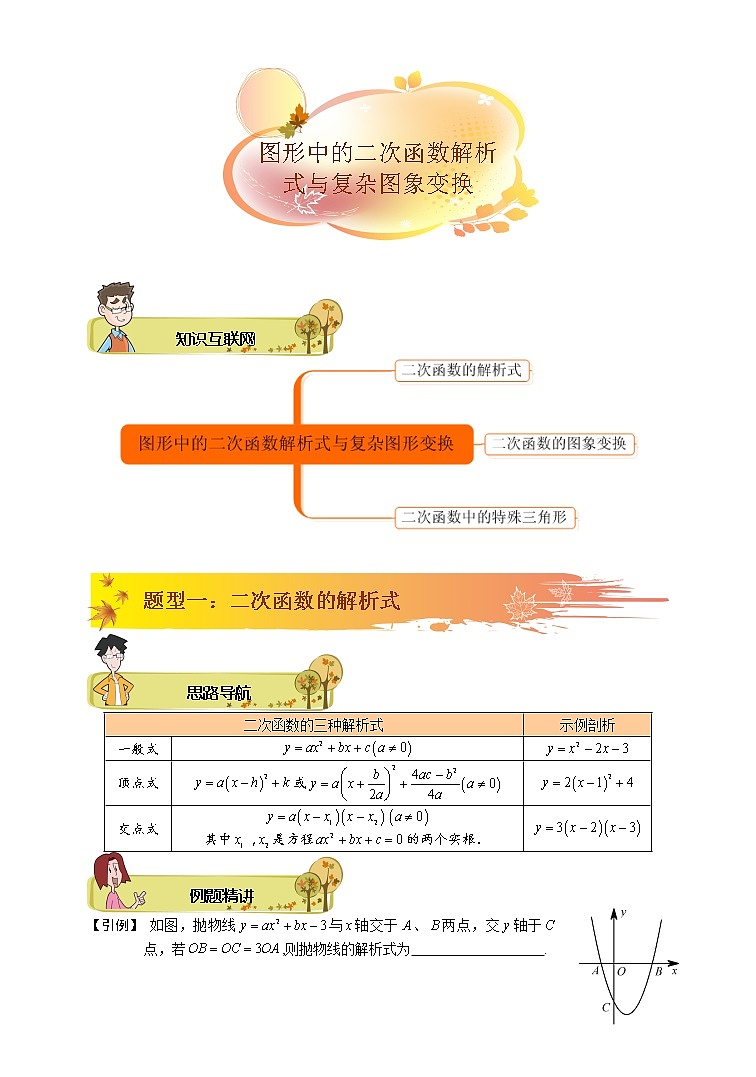 初中数学中考复习 2020年中考数学专题复习：图形中的二次函数解析式与复杂图象变换01