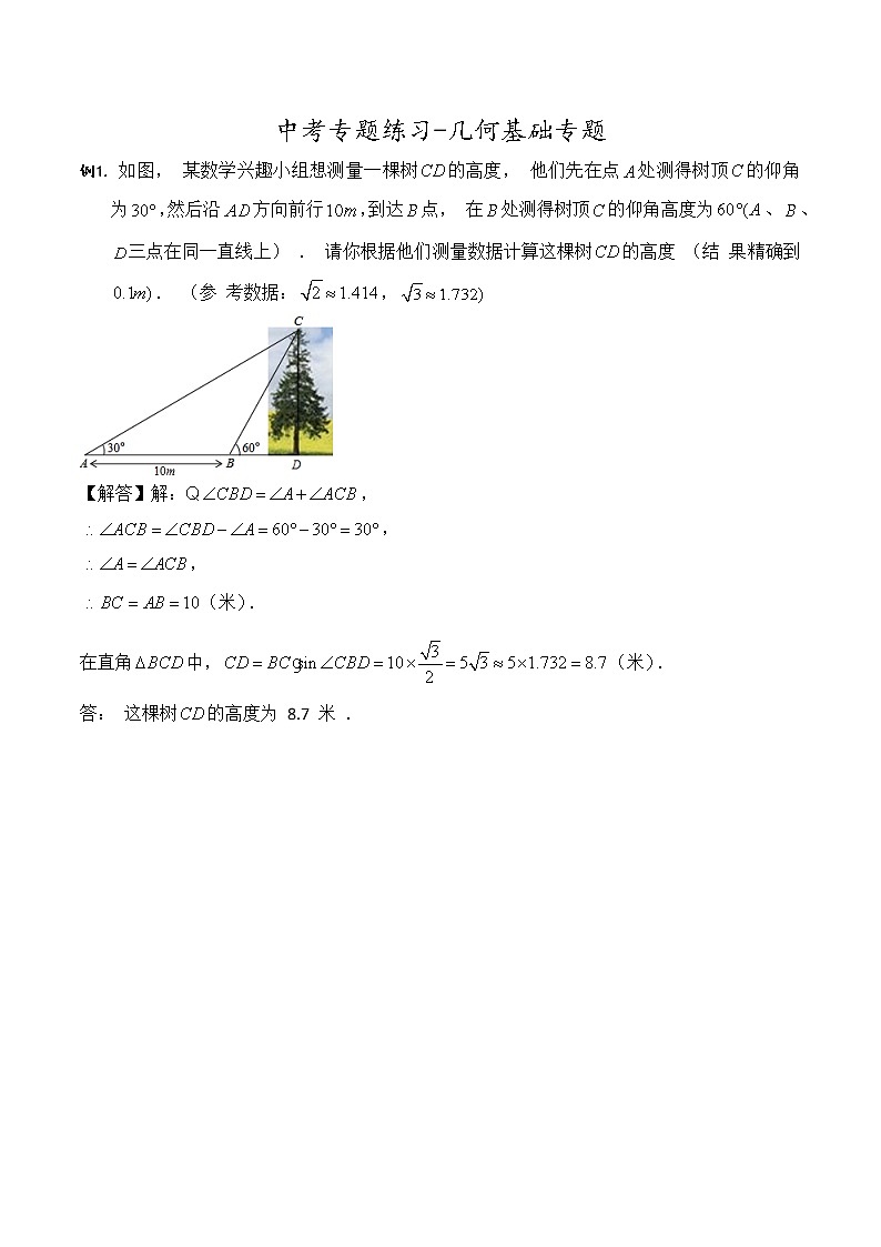初中数学中考复习 2020中考数学-专题练习：几何基础（含答案）01
