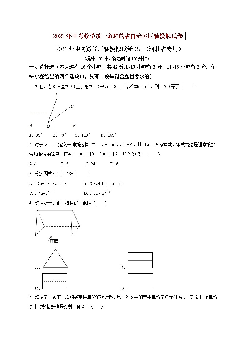 初中数学中考复习 2021年中考数学压轴模拟试卷05 （河北省专用）（解析版）01