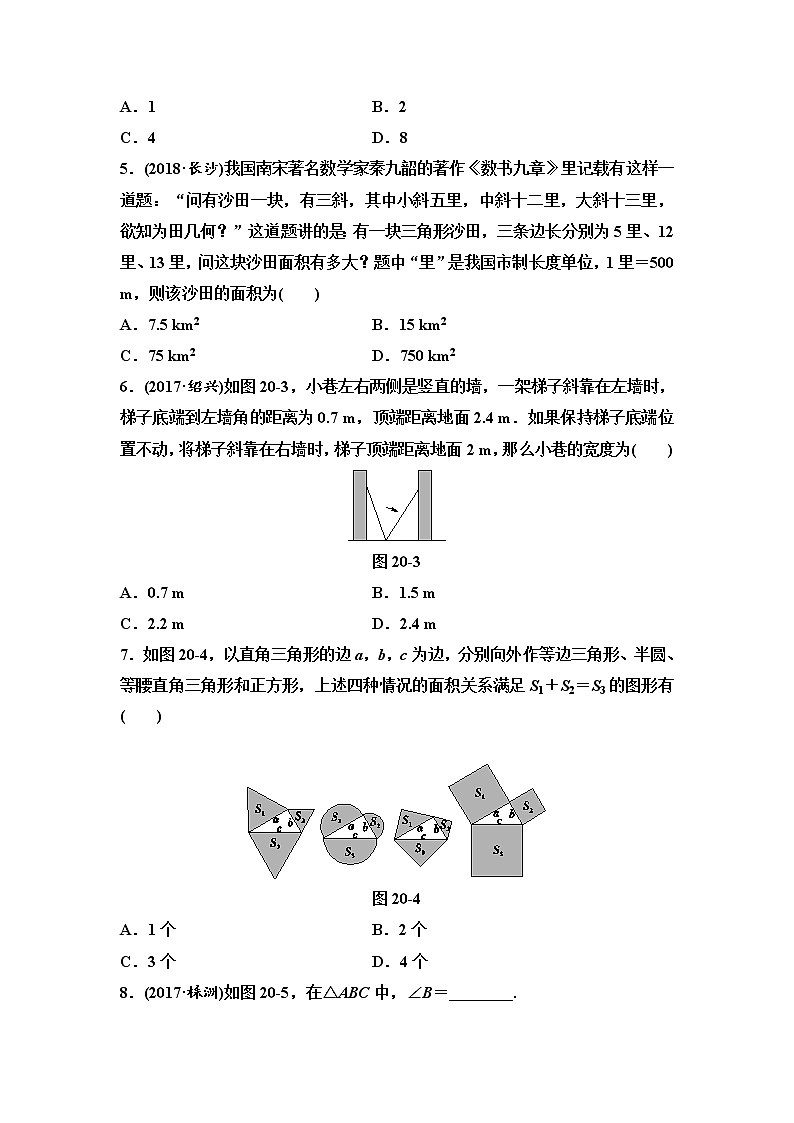 初中数学中考复习 第2部分　第6单元　第20课时　直角三角形与勾股定理 试卷02