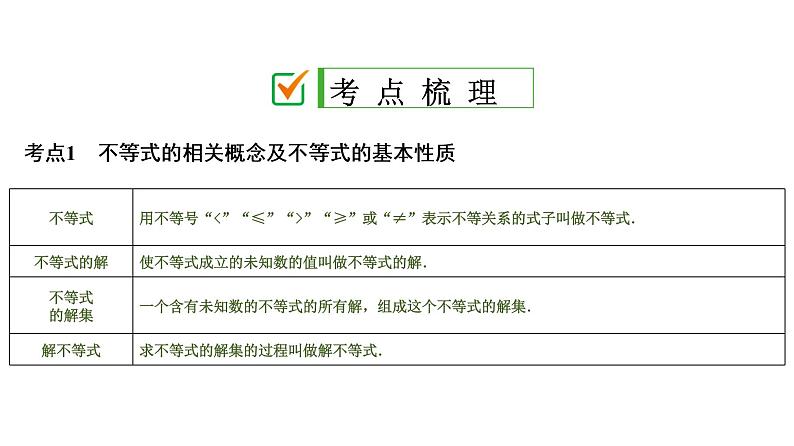 初中数学中考复习 第1部分　第3单元　第10课时　不等式及不等式组课件PPT02