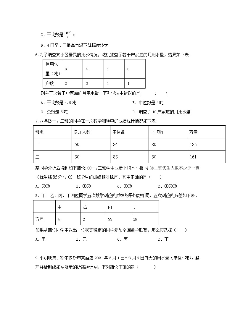 人教版数学 八下 第20章同步测试提升卷A卷 原卷+解析02