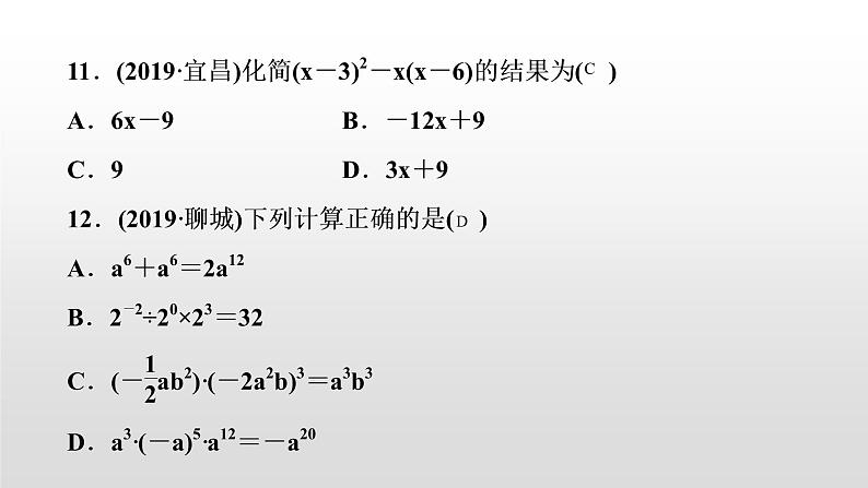 初中数学中考复习 第3讲　整式及因式分解课件PPT06