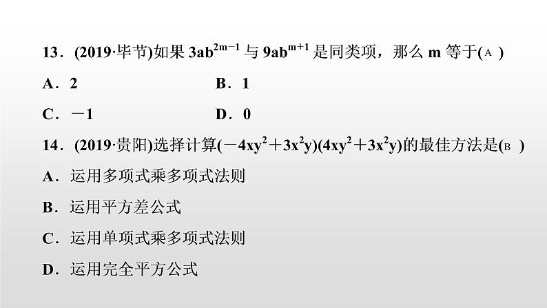 初中数学中考复习 第3讲　整式及因式分解课件PPT07