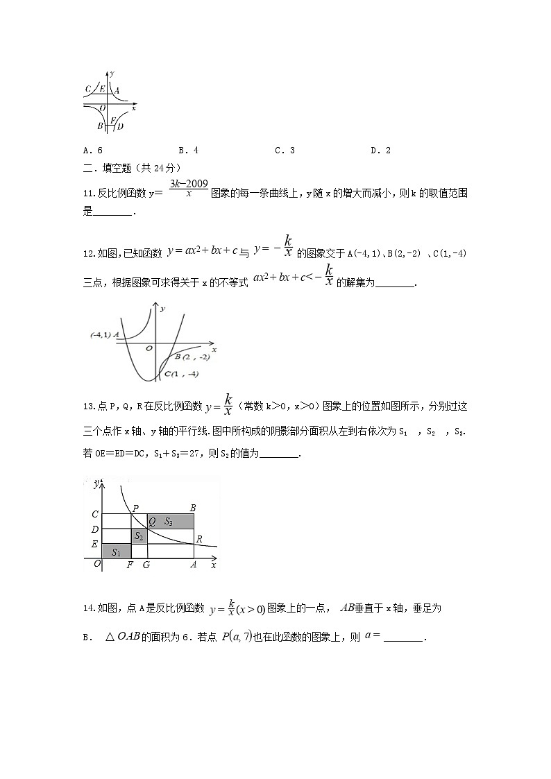 人教版数学 九下《26.1反比例函数》同步测试卷B卷03