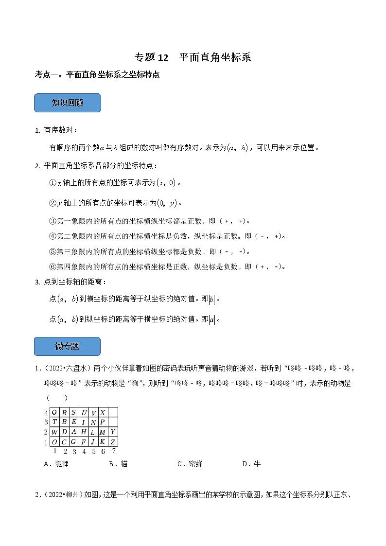 专题12 平面直角坐标系篇-备战2023年中考数学必考考点总结+题型专训（全国通用）01