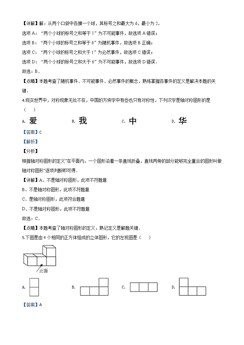 初中数学中考复习 精品解析：湖北省武汉市2020年中考数学试题（解析版）02