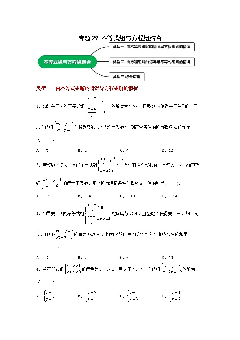 专题29 不等式组与方程组结合-七年级数学下册常考点微专题提分精练（人教版）01