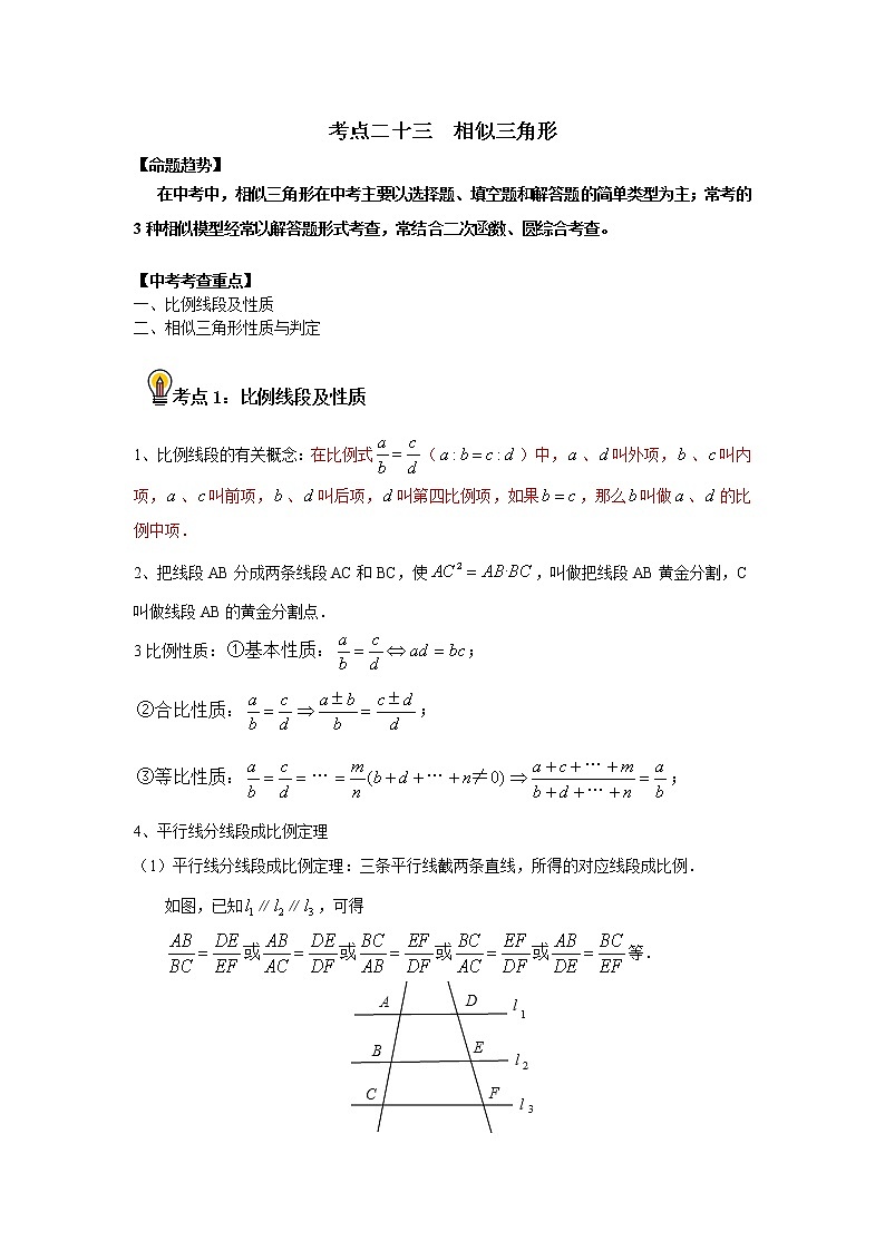 初中数学中考复习 考点23 相似三角形 （解析版）第1页