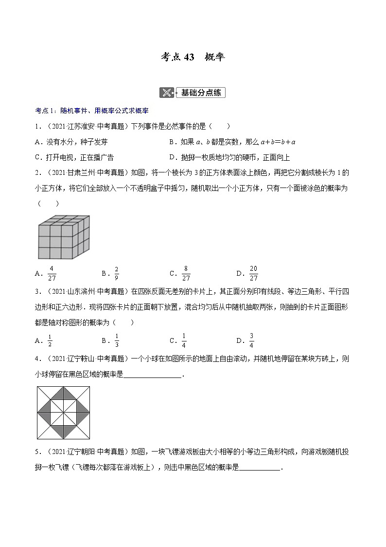 初中数学中考复习 考点43  概率【专题巩固】-【中考高分导航】备战2022年中考数学考点总复习（全国通用）（原卷版）第1页
