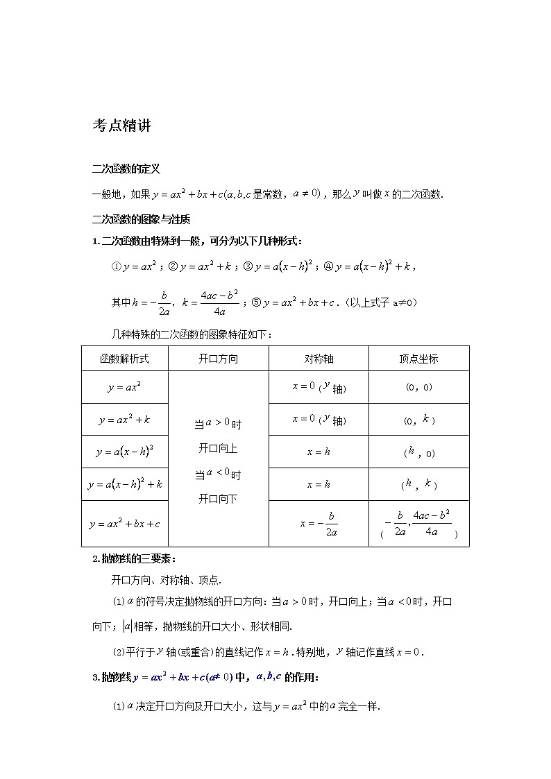 备战2023数学新中考二轮复习考点精讲精练（河北专用）突破08 二次函数01