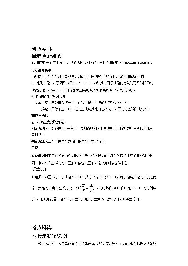备战2023数学新中考二轮复习考点精讲精练（河北专用）突破13 图形的相似（解析版）第1页