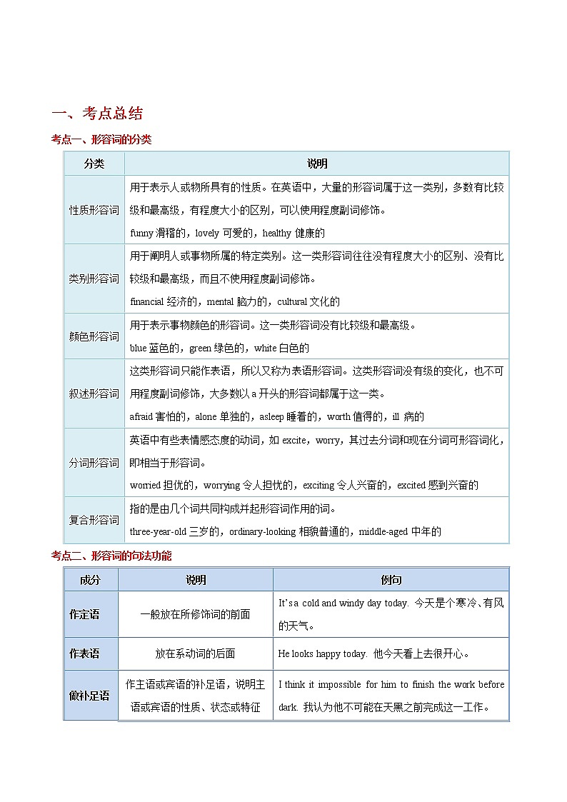 备战2023英语新中考二轮复习考点精讲精练（北京专用）突破 06 形容词和副词（原卷版）第1页