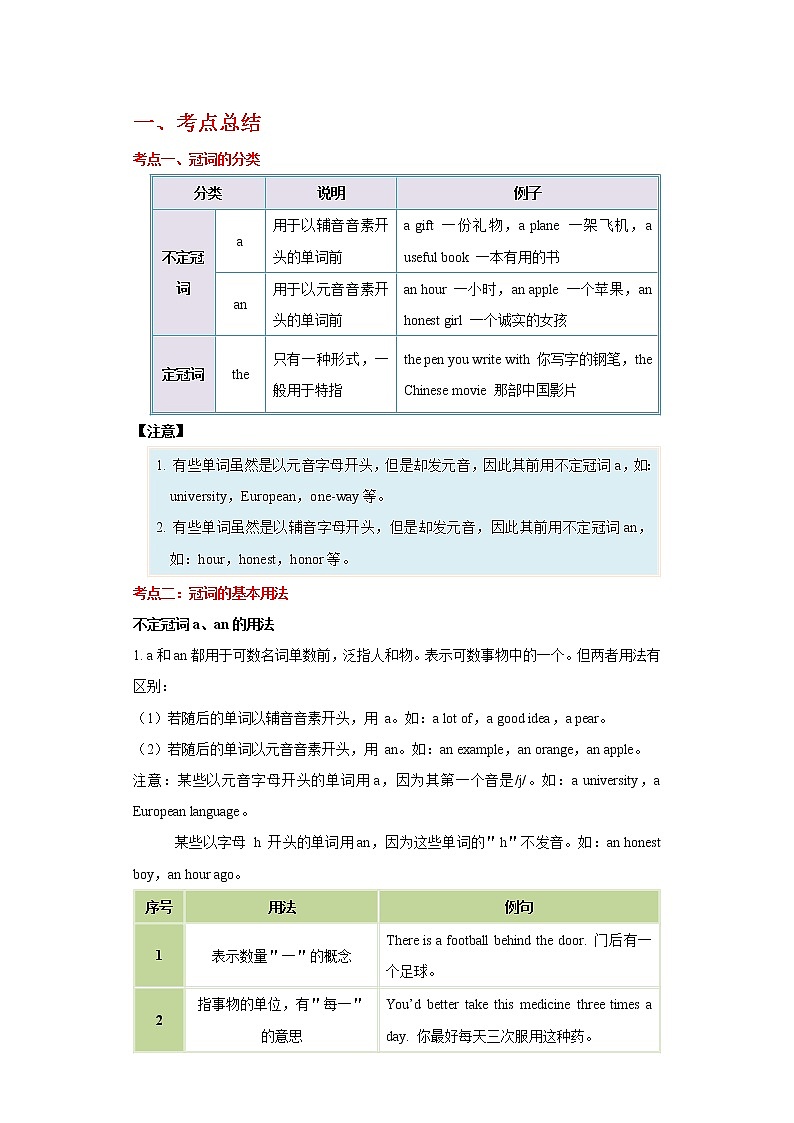 备战2023英语新中考二轮复习考点精讲精练（北京专用）突破 07 冠词（解析版）第1页