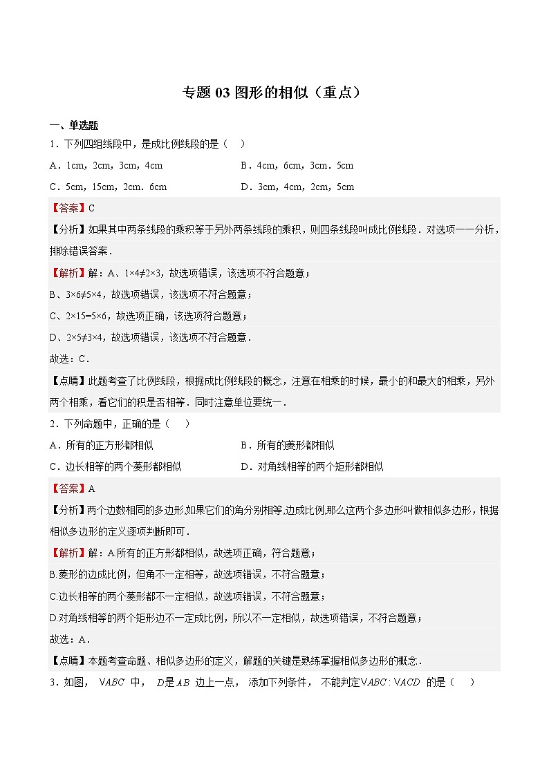 专题03 图形的相似（重点）（解析版）第1页
