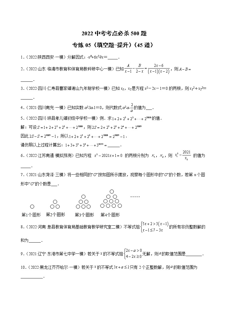 初中数学中考复习 专练05（填空题-提升）（45题）2022中考数学考点必杀500题（通用版）（原卷版）第1页