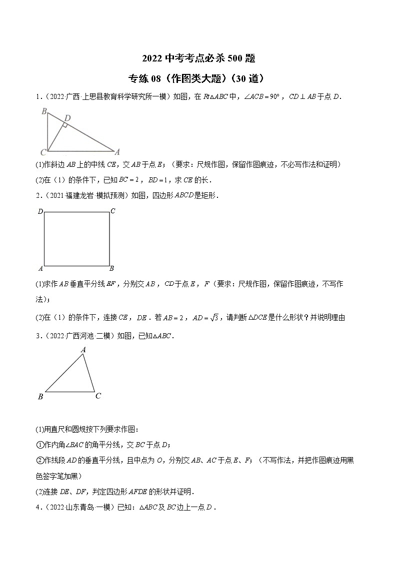初中数学中考复习 专练08（作图类大题）（30题）2022中考数学考点必杀500题（通用版）（原卷版）第1页