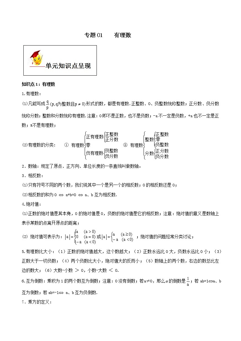 初中数学中考复习 专题01 有理数（原卷版）01