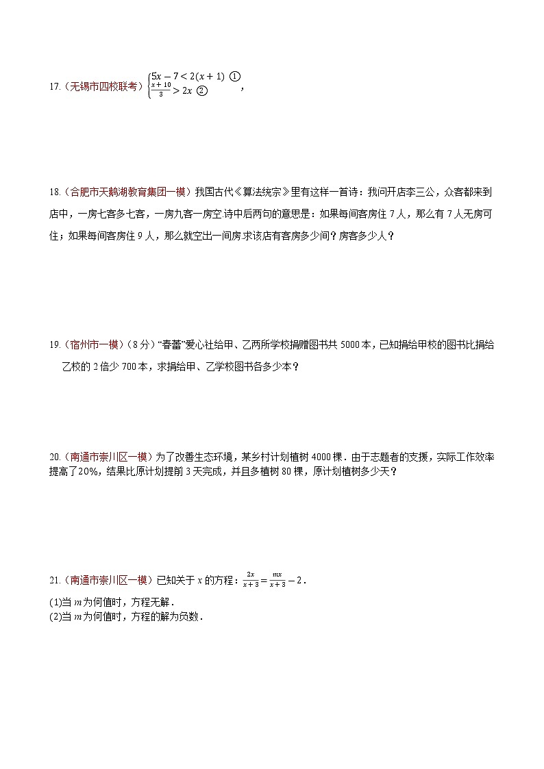 初中数学中考复习 专题03 一次方程（组）及一元一次不等式（组）（原卷版）第3页