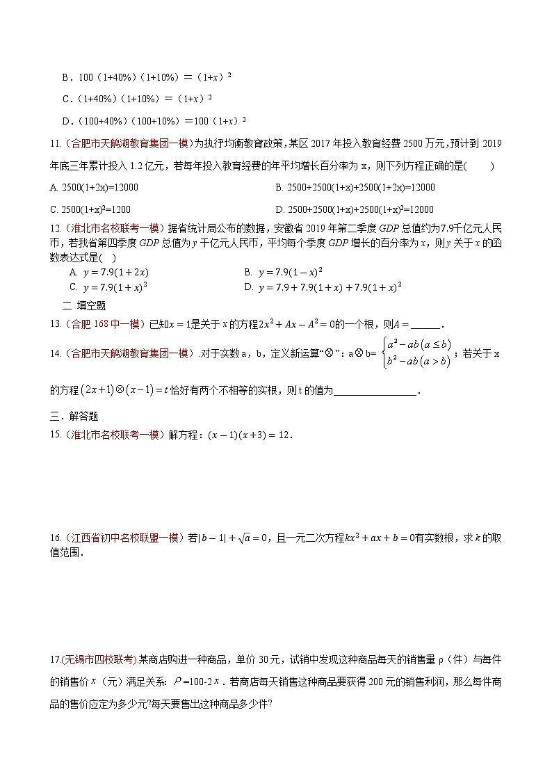 初中数学中考复习 专题04 一元二次方程及其应用（原卷版）第2页