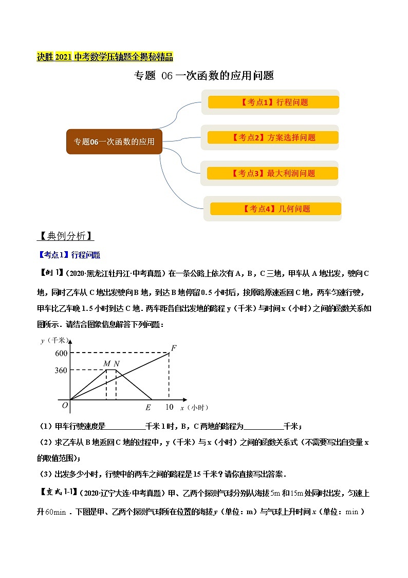 初中数学中考复习 专题06 一次函数问题（原卷版）01