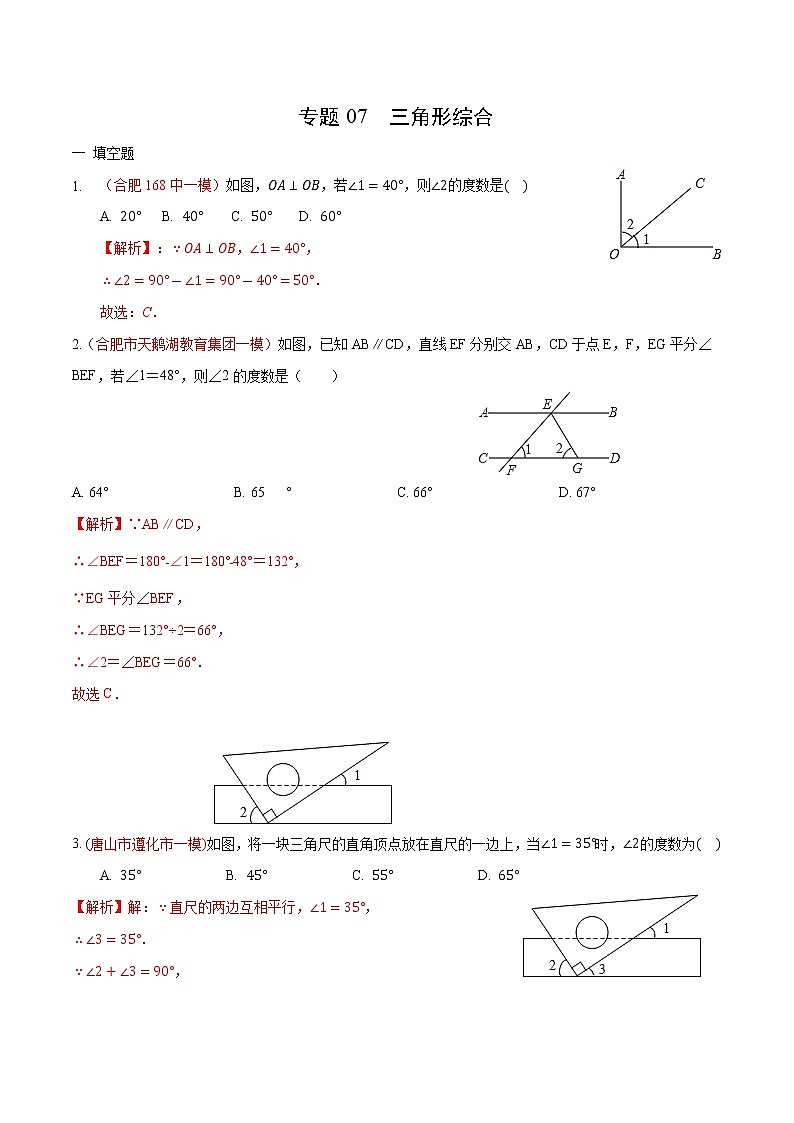 初中数学中考复习 专题07 三角形综合（解析版）第1页