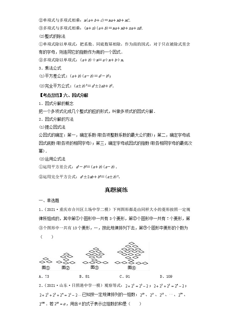 2022-2023 数学北师大版新中考精讲精练 考点02整式与因式分解（原卷版）第2页