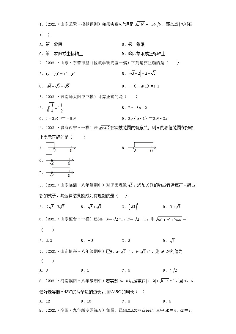  2022-2023 数学北师大版新中考精讲精练 考点04二次根式（原卷版）第2页