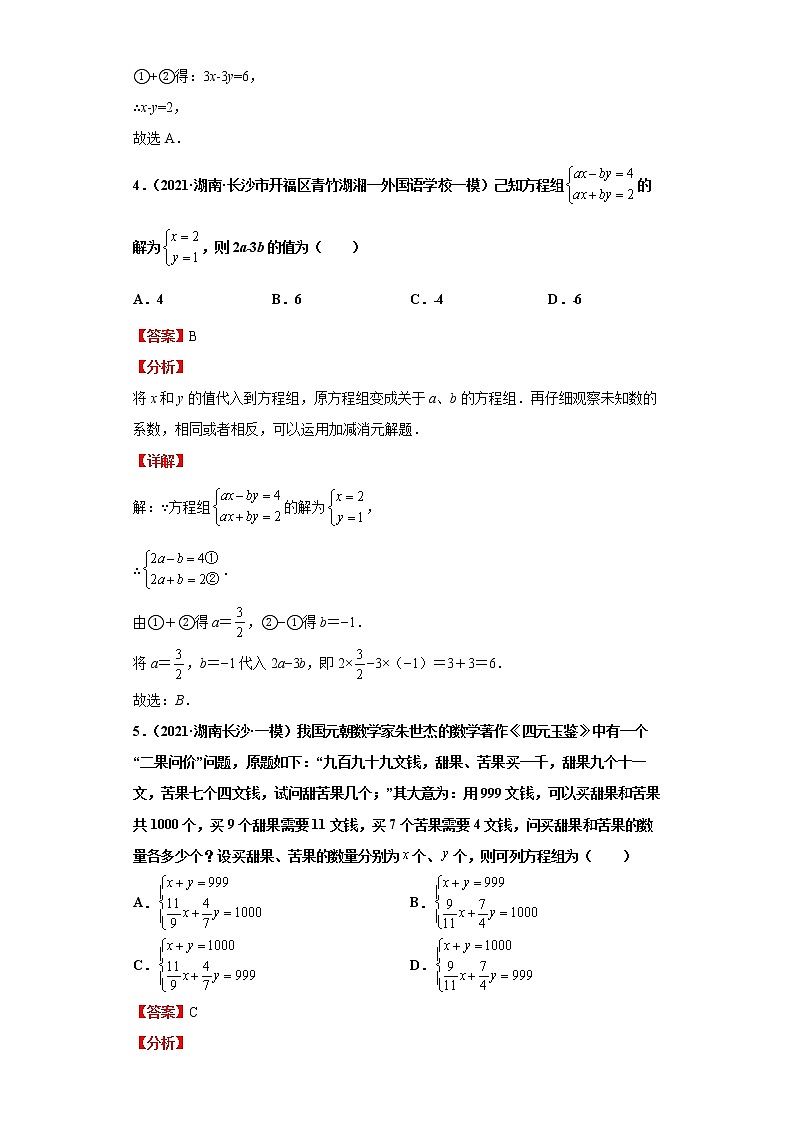  2022-2023 数学华师大版新中考精讲精练 考点06二元一次方程（解析版）第3页