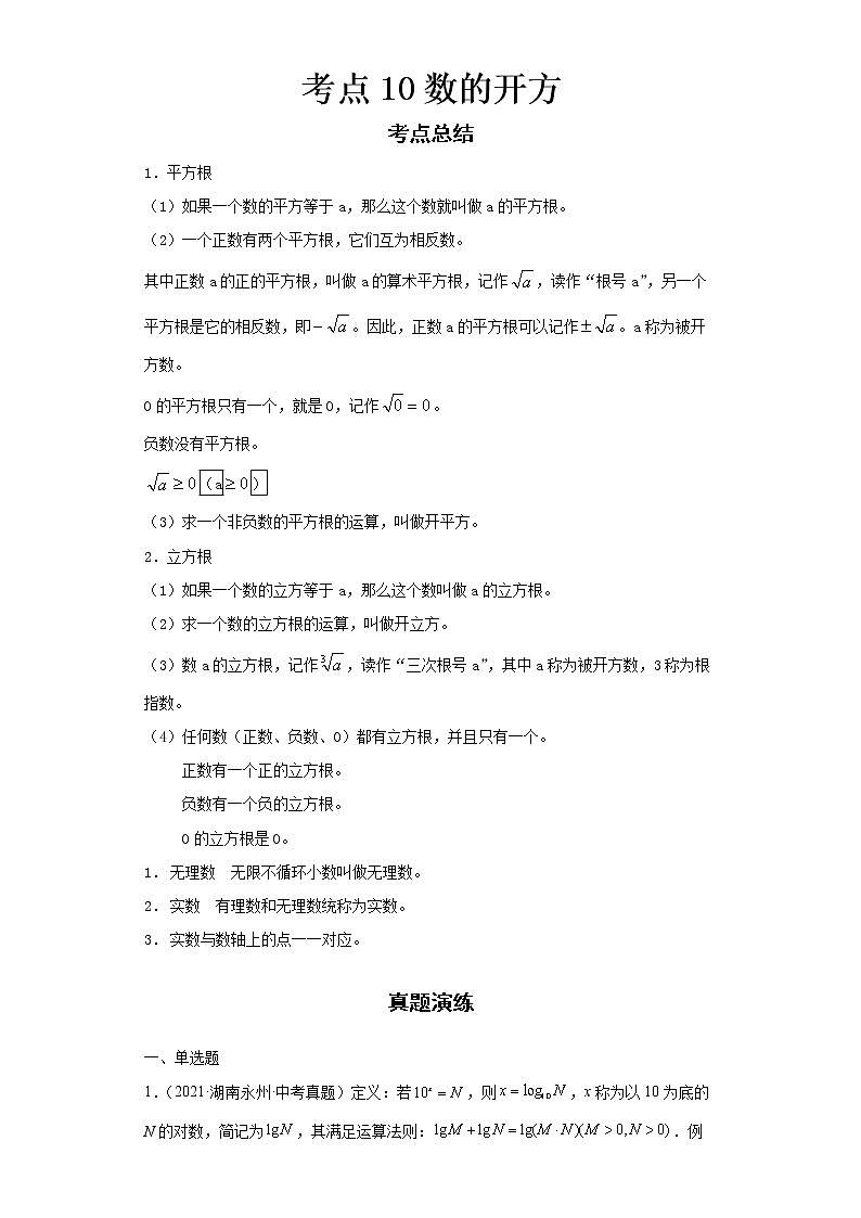  2022-2023 数学华师大版新中考精讲精练 考点10数的开方（原卷版）第1页