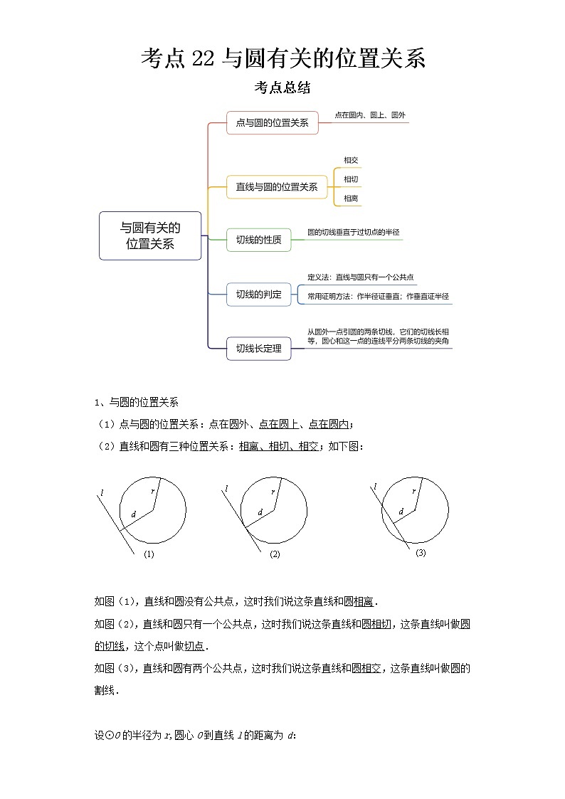   2022-2023 数学京改版新中考精讲精练 考点22与圆有关的位置关系（原卷版）第1页