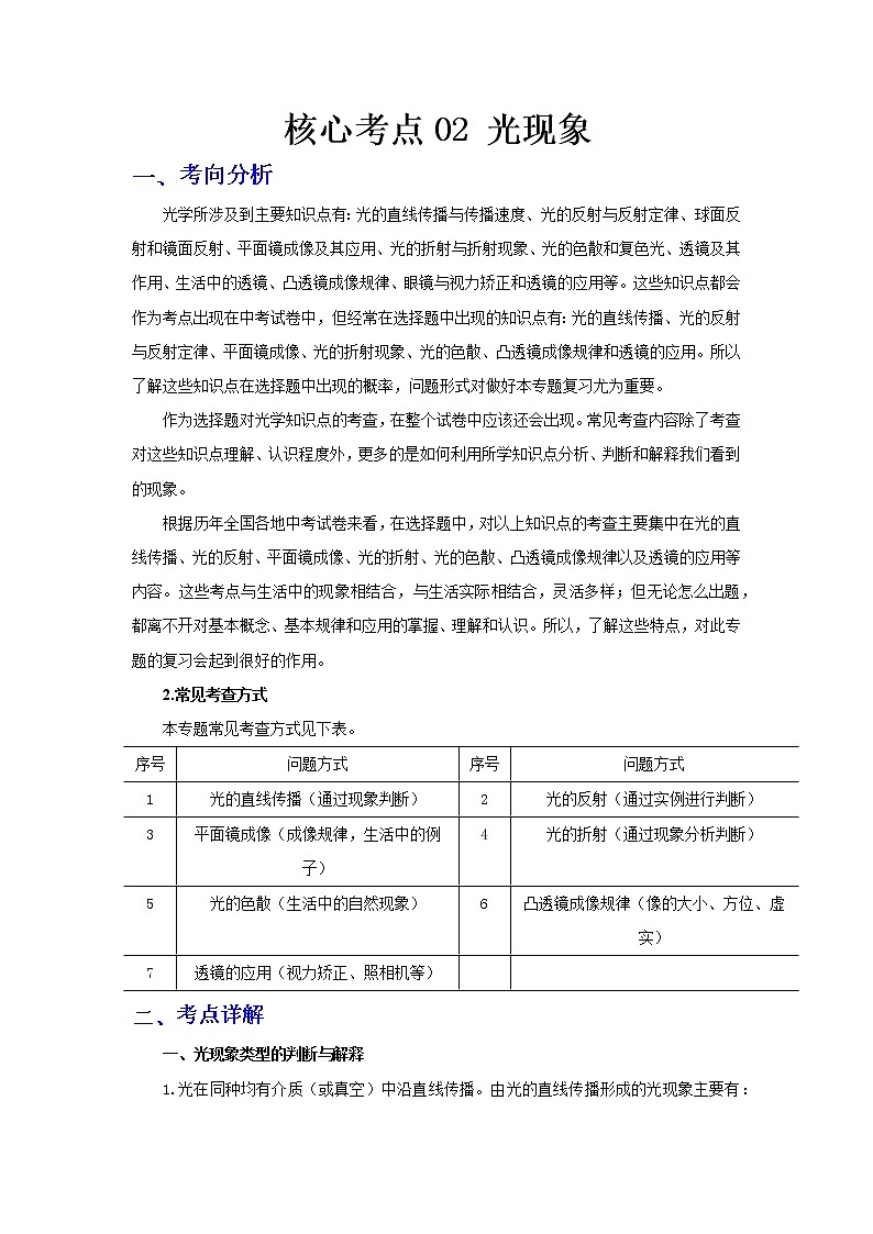  2023 物理新中考二轮复习热点透析 核心考点02 光现象(解析版)第1页