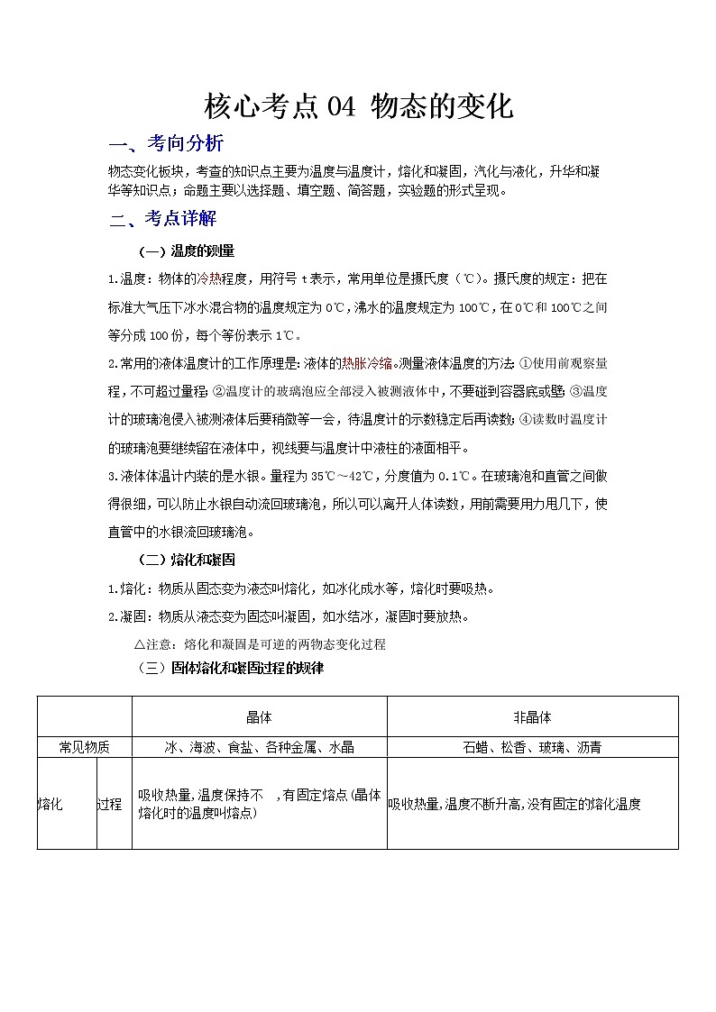  2023 物理新中考二轮复习热点透析 核心考点04 物态的变化(解析版)第1页