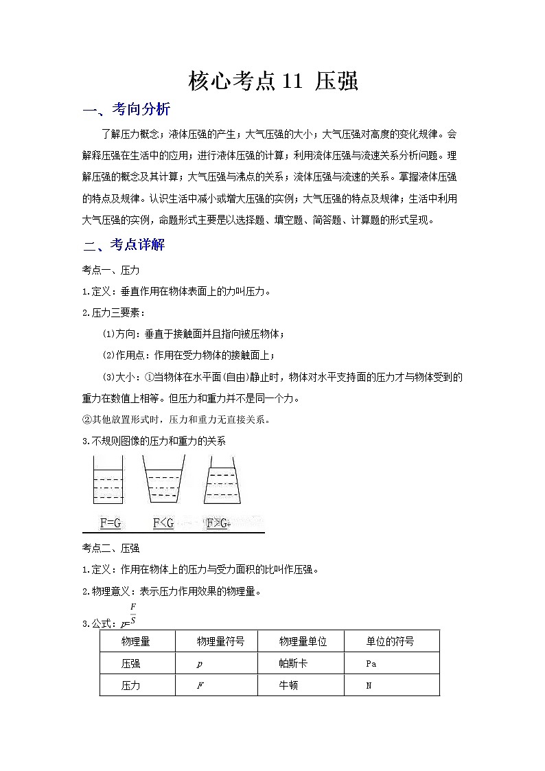  2023 物理新中考二轮复习热点透析 核心考点11 压强(解析版)第1页