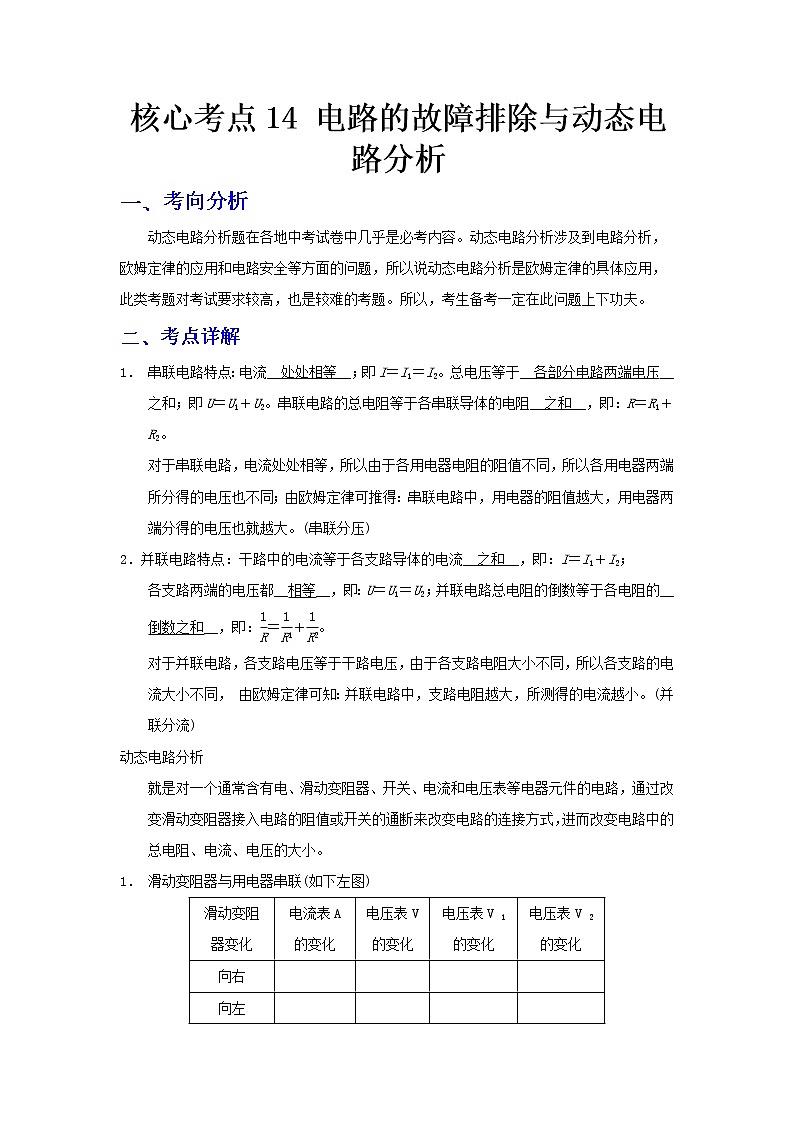  2023 物理新中考二轮复习热点透析 核心考点14 电路的故障排除与动态电路分析(原卷版)第1页