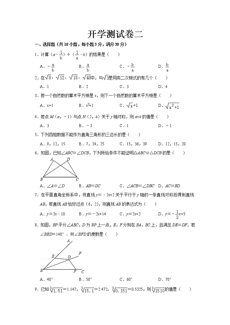  2023 苏科版数学八年级下册开学测试卷（二）（原卷版）第1页