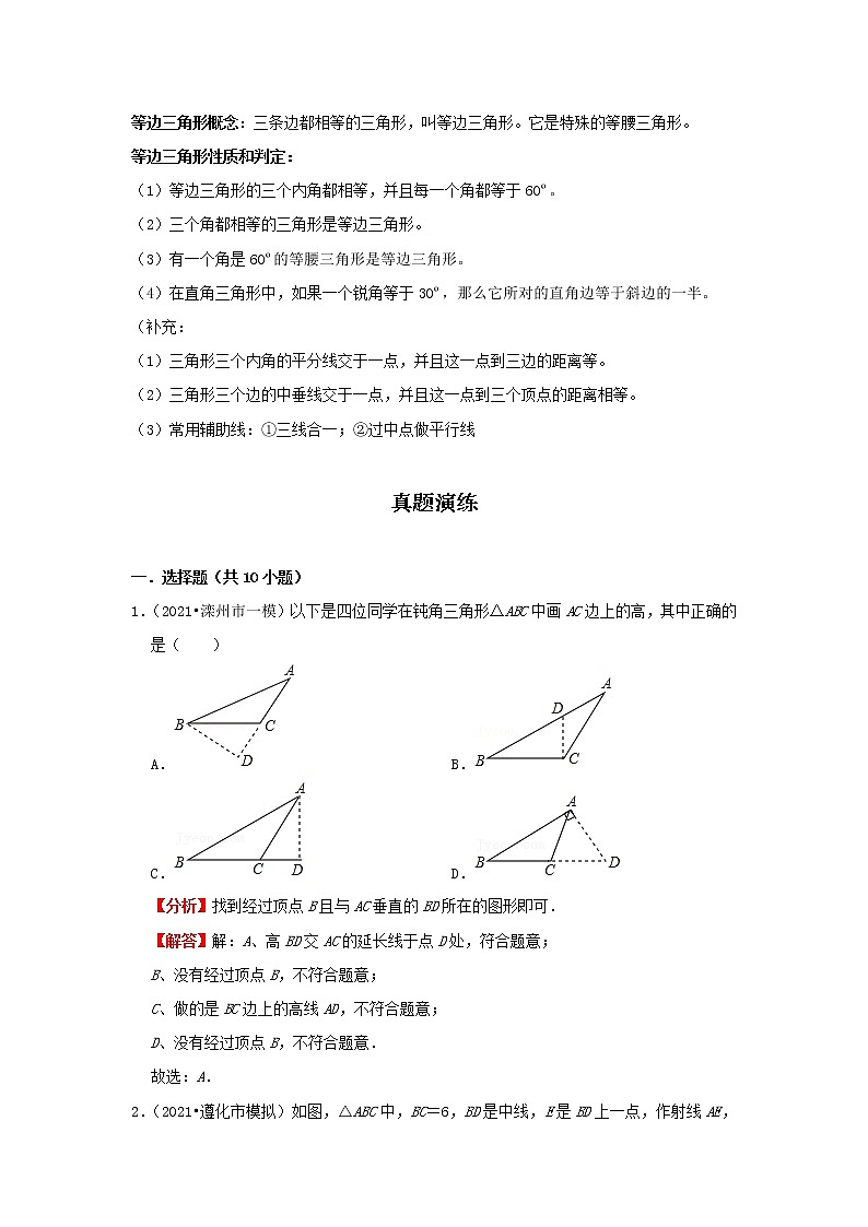 2022-2023 数学冀教版新中考精讲精练 考点17 三角形（解析版）第3页