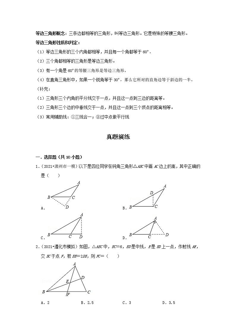  2022-2023 数学冀教版新中考精讲精练 考点17 三角形（原卷版）第3页