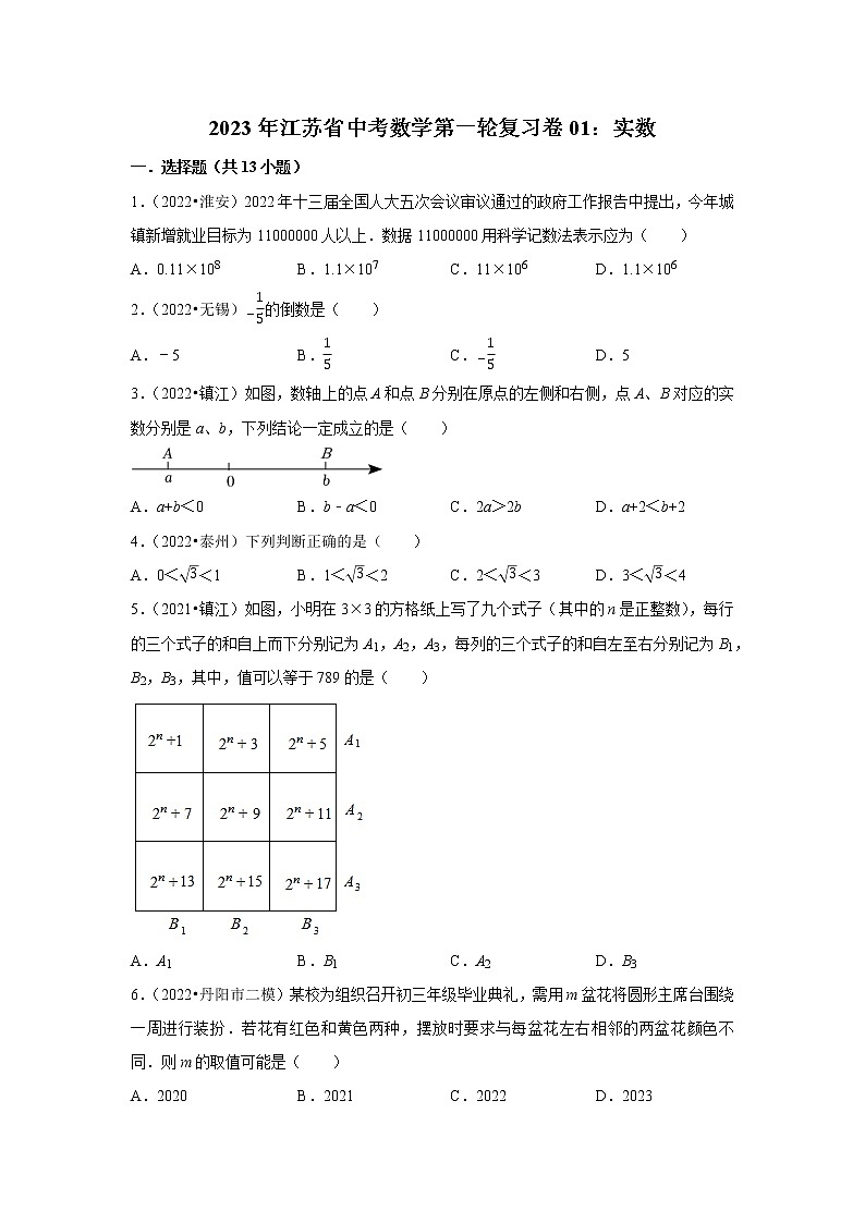 2023年江苏省中考数学一轮复习练习卷01：实数01