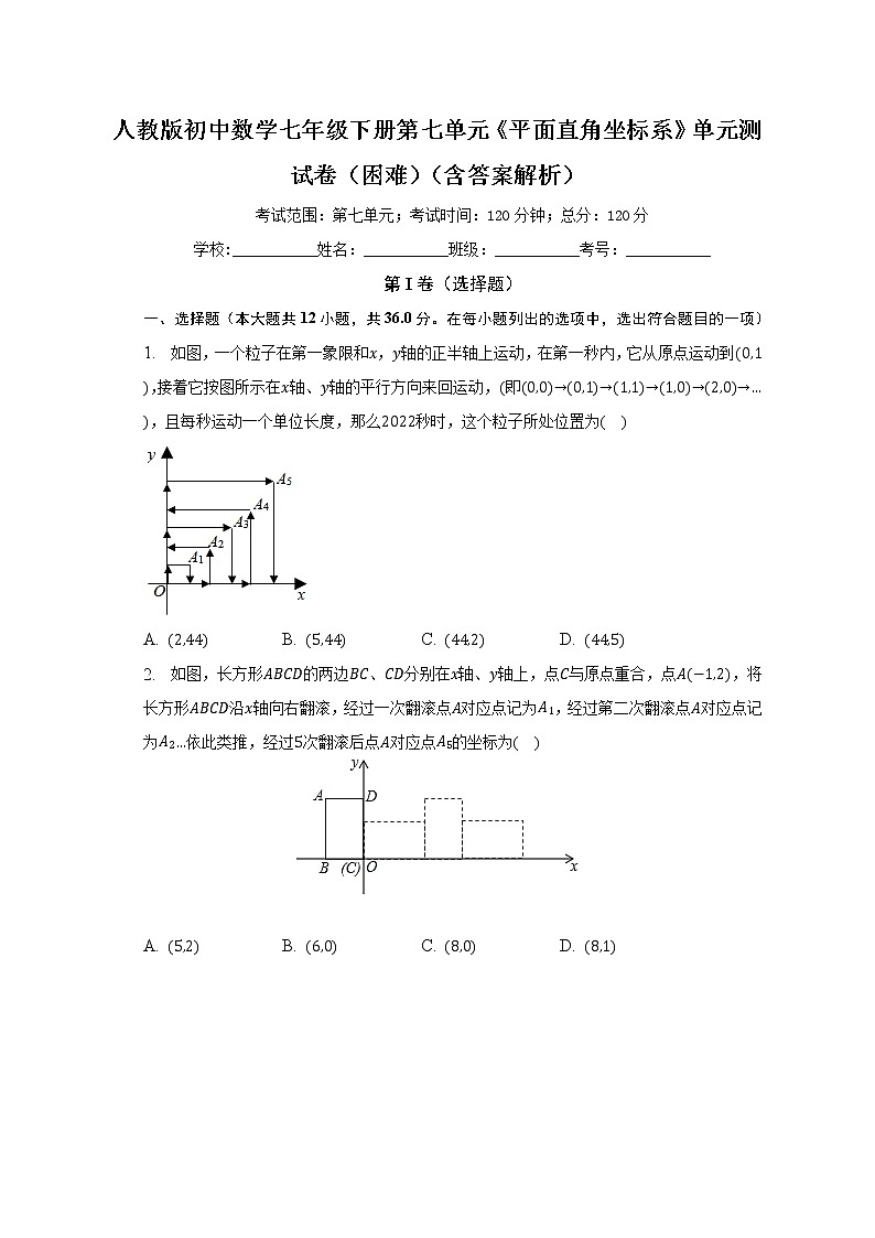 人教版初中数学七年级下册第七单元《平面直角坐标系》单元测试卷（困难）（含答案解析）第1页