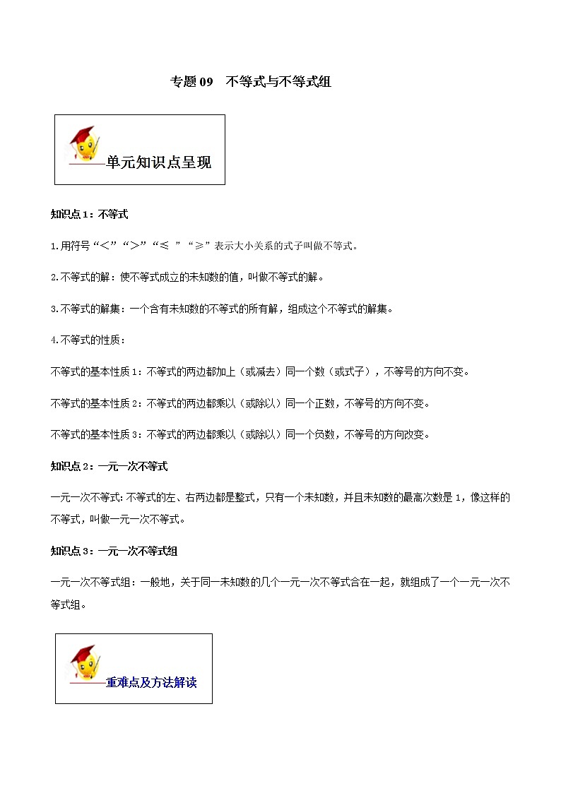 初中数学中考复习 专题09 不等式与不等式组（解析版）第1页