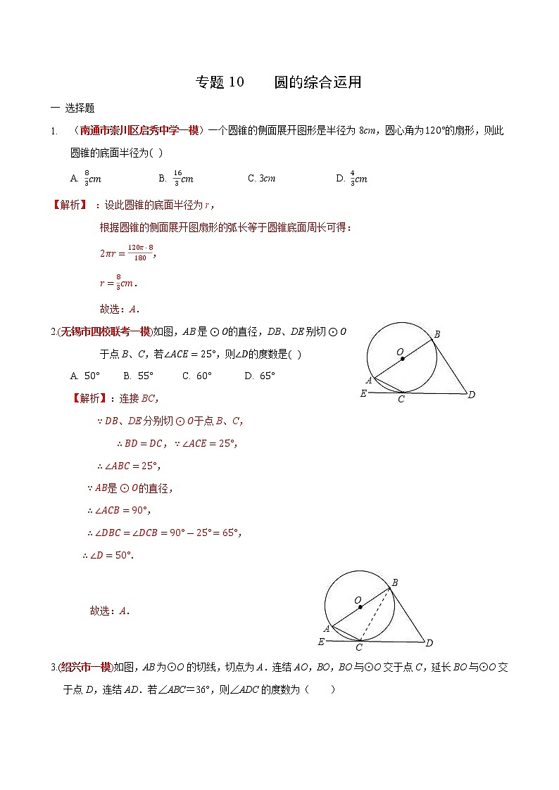 初中数学中考复习 专题10 圆的综合运用（解析版）01