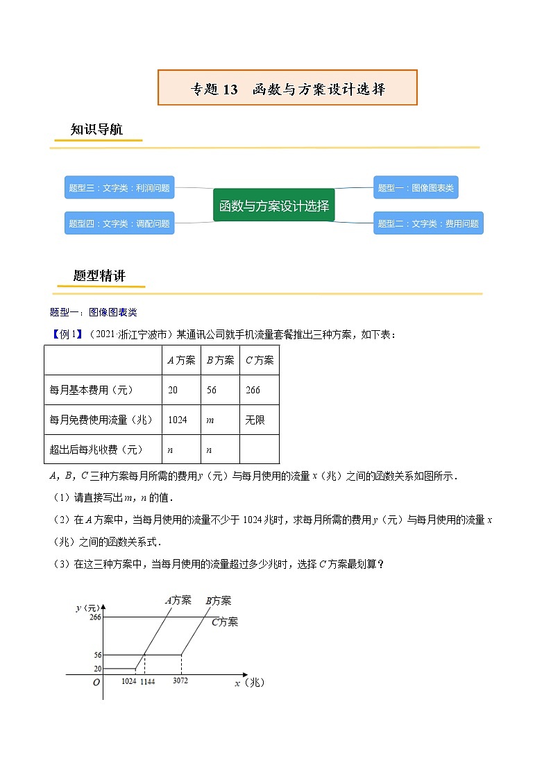 初中数学中考复习 专题13  函数与方案设计选择【考点精讲】（原卷版）01
