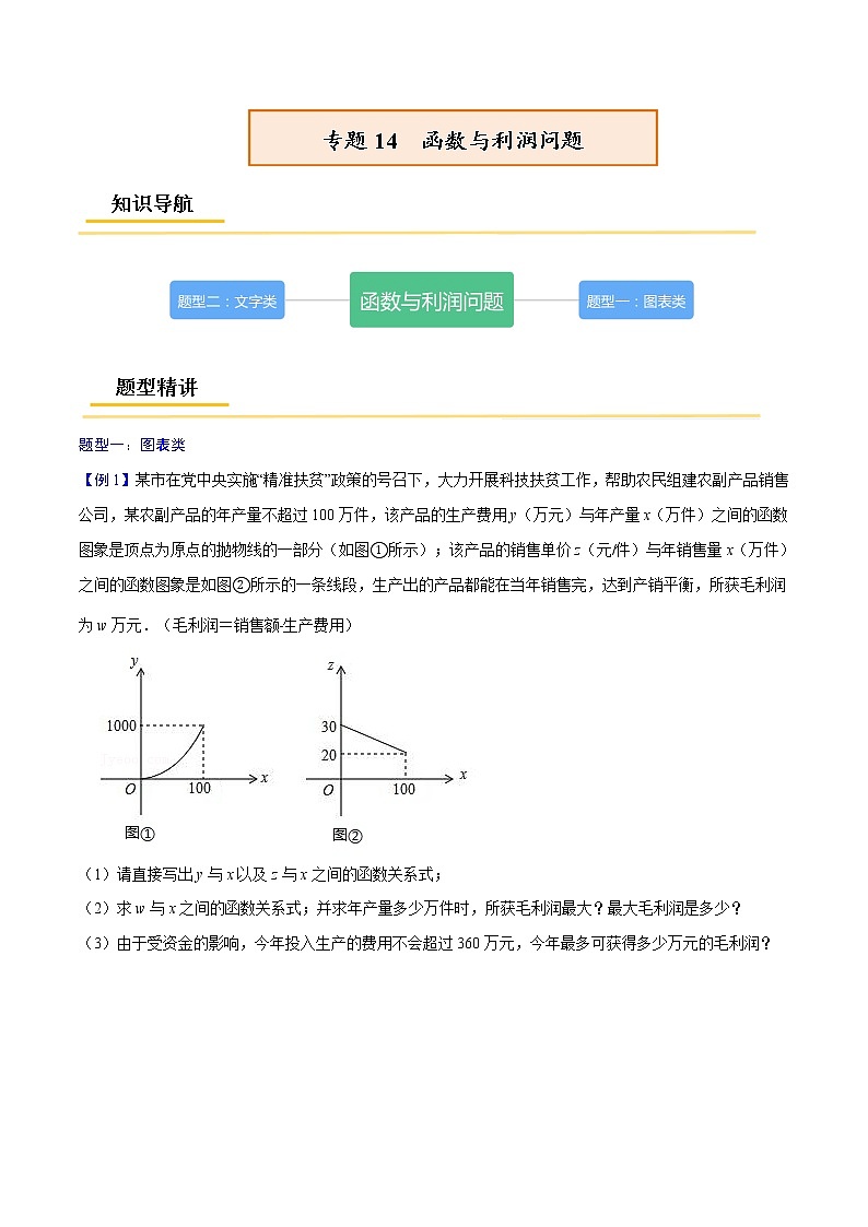 初中数学中考复习 专题14  函数与利润问题【考点精讲】（原卷版）01