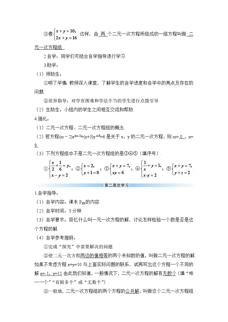 8.1 二元一次方程组（导学案）第2页