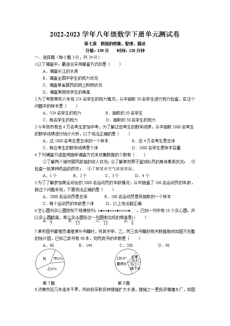 第七章 数据的收集、整理、描述单元测试卷 2022-2023学年苏科版数学八年级下册第1页