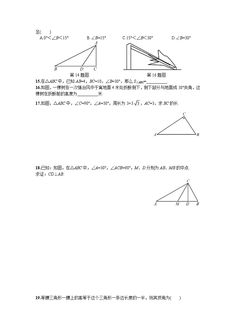 1.1 第2课时 含30°角的直角三角形的性质及其应用 湘教版数学八年级下册课时习题(含答案)03