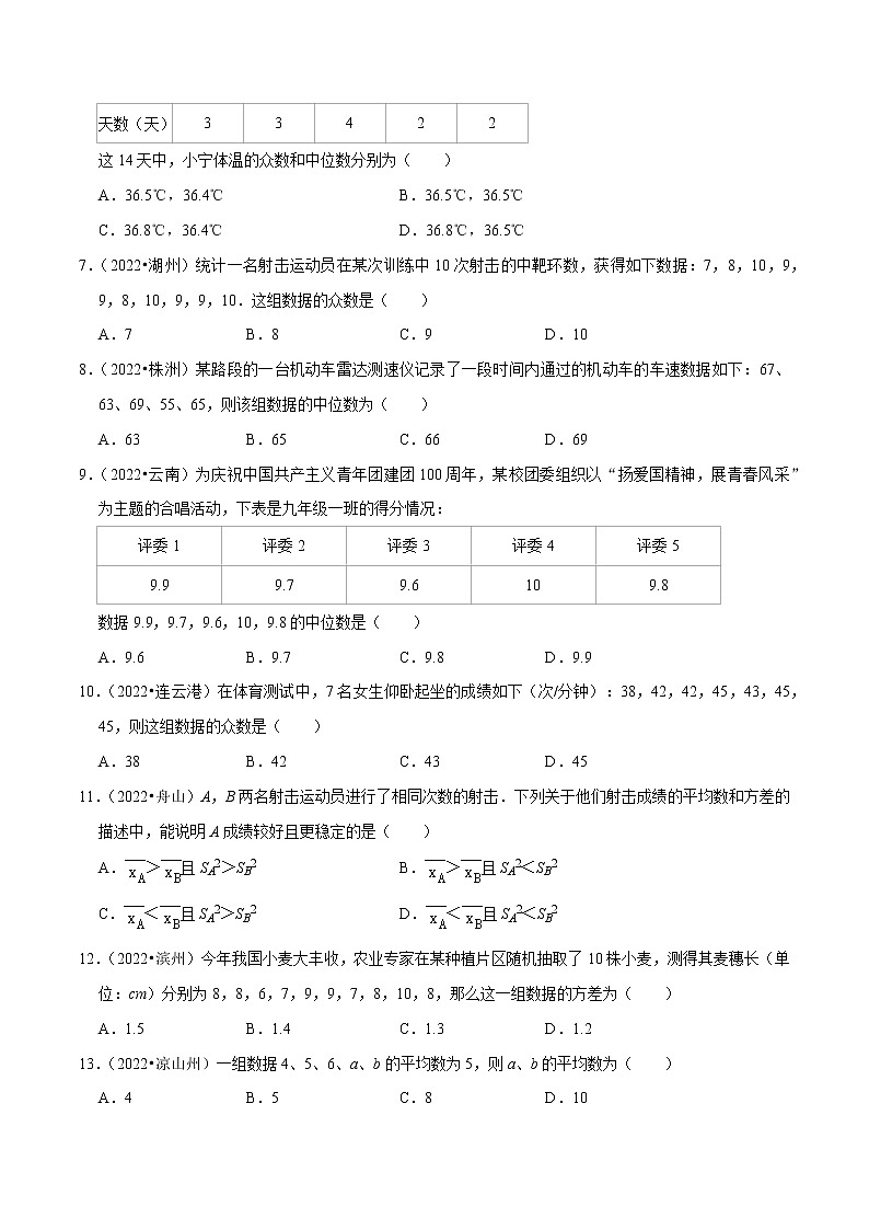 初中数学中考复习 专题27数据的分析（共50题）-备战2023年中考数学必刷真题考点分类专练（全国通用）【原卷版】02